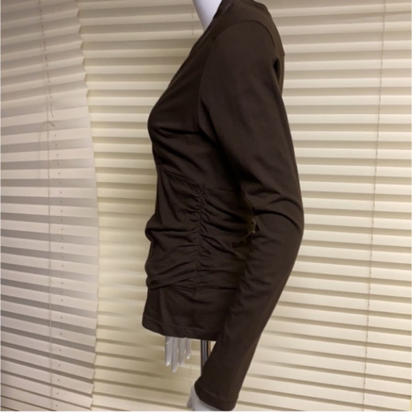 Lilla P Pima Cotton Wrap-Style V-Neck Top | Brown Long Sleeve | Size Small - Picture 8 of 10